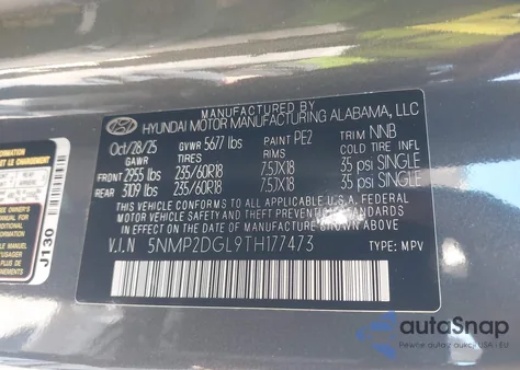 2026 Hyundai Santa Fe Sel from USA, damaged, VIN 5NMP2DGL9TH177473